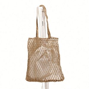 Bolso de Hombro Casual de Moda con Malla Hueca, Bolso Portátil de Paja Tejida, Nuevo Estilo, Bolso de Playa para Vacaciones en la Costa - Product Image 5