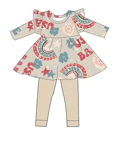 Qingli แฟชั่นเด็กฤดูใบไม้ร่วงที่กําหนดเอง 2 ชิ้นชุดแขนยาว Claus TOP กางเกงสาวกระถางไม้ไผ่เสื้อผ้าชุด