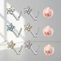 Cincin Hidung Berbentuk L dari Baja Anti Karat dengan Hiasan Bunga CZ, Perhiasan Tubuh Fashion, Terlaris 2026