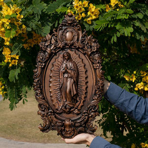 Estatua de madera moderna de Nuestra Señora Guadalupe, tallado detallado, arte de pared religioso, Espíritu Santo, regalos religiosos cristianos para exteriores - Product Image 6