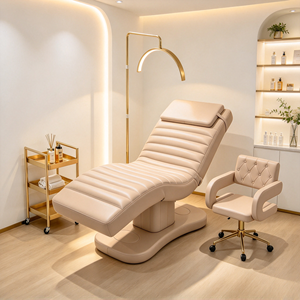 Ensemble de lit de beauté électrique inclinable de luxe en cuir PU, table de massage pour esthéticienne et technicienne avec tabouret - Product Image 3