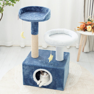 Arbre à chat Jia Ni Cat Starry Night bleu multi-niveaux avec griffoir et cachette pour chats d'intérieur - Product Image 1