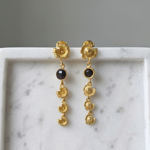 Designer jewelry round cut hydro quartz chalcedony gemstone dangler earring brass 18k gold plated flower <b>drop</b> statement earrings - Product Image 4