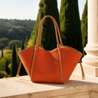 Bolso Tote de Lona Terracota y Cuero PU, Estilo Bohemio de Lujo, Elegante y Chic para Uso Diario, Personalizable OEM