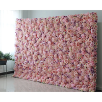 Mur de fleurs artificielles 3D personnalisé en tissu, roses en soie roses pour mariage, panneau de 2,4 m x 2,4 m, toile de fond décorative avec hortensias