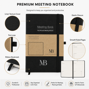 Libreta de Reuniones con Tapa Dura, Planificador Personal de Reuniones, Cierre Elástico, Marcapáginas de Cinta, Paquete Corporativo - Product Image 3