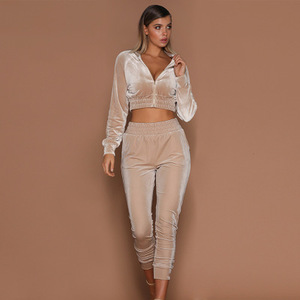 Las mujeres de <span class=keywords><strong>terciopelo</strong></span> de manga larga top y pantalones de fitness yoga De <span class=keywords><strong>terciopelo</strong></span> establece casual de dos piezas de ropa - Product Image 4
