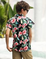 RAISEVERN Kemeja Hawaii Anak Laki-laki Lengan Pendek Kerah Kancing Atas/Bawah Kasual Musim Panas Pantai Bulu Pola 3D Anak-anak 3-10T
