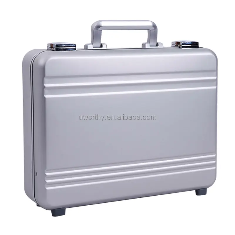 Shiny Silver Color Pure Aluminum Alloy Portable Lightweight and Shockproof Custom Document Pocket Inside Hard Aluminum Briefcase