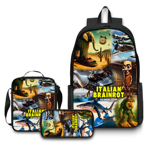 JM Novo Anime Impermeável Brainrot Tung Tung Tung Sahur Conjunto de Mochilas Escolares de 3 Peças para Crianças - Product Image 6
