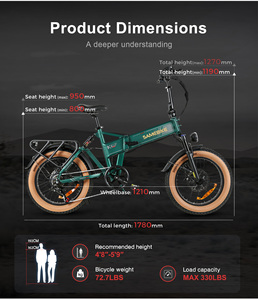 Bicicleta eléctrica de montaña SAMEBIKE de alta gama con suspensión completa, neumáticos gruesos para todo terreno, plegable de 20 pulgadas. - Product Image 6