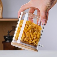 Pot hermétique en verre borosilicate résistant à la chaleur et aux acides avec couvercle en bambou et cuillère en bois, anti-humidité pour céréales, épices, noix