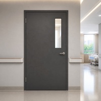 Porte battante d'hôpital gris anthracite avec fenêtre en verre, porte de chambre de patient de qualité médicale pour établissement de santé