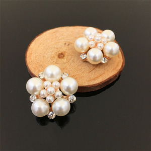 Charming Handmade Phụ Kiện 25Mm Vàng Bạc Pha Lê Long Lanh Rhinestone Flower Nút Ngọc Trai - Product Image 3