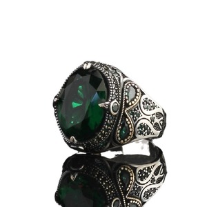 Anello di pietra preziosa di lusso della fabbrica anello in lega retrò Punk antico argento placcato Punk modello nero zircone classico da uomo - Product Image 5
