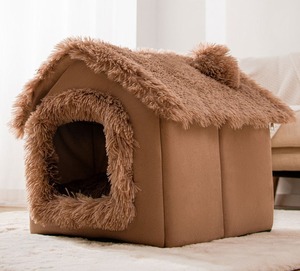 LY Geschlossenes beheiztes Katzen haus Faltbares quadratisches Haustier bett im klassischen Stil mit abnehmbarem Plüsch kissen Winter wärme für kleine Haustiere - Product Image 3