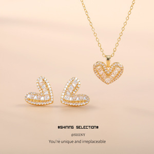 Juego de pendientes de aleación de cobre con forma de corazón, joyería de regalo para mujer - Product Image 4