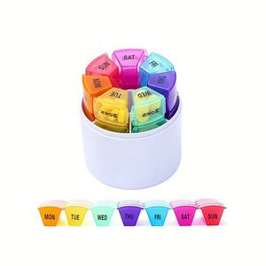 Portable Plastic Weekly Pill Storage Box, 28-Compartment Round Dispenser <b>for</b> Medications, Easy-to-Carry & Organized Custom Logo - Product Image 3