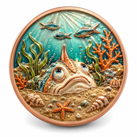 Pièce de monnaie en cuivre pur 999 de 1 oz, thème monde sous-marin moderne, animaux marins Feng Shui, édition en relief coloré avec impression UV