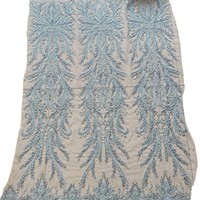 Tissu en dentelle brodée multicolore avec perles et paillettes pour robes de mariée haut de gamme, accessoires de vêtements DIY, décoration en dentelle et maille