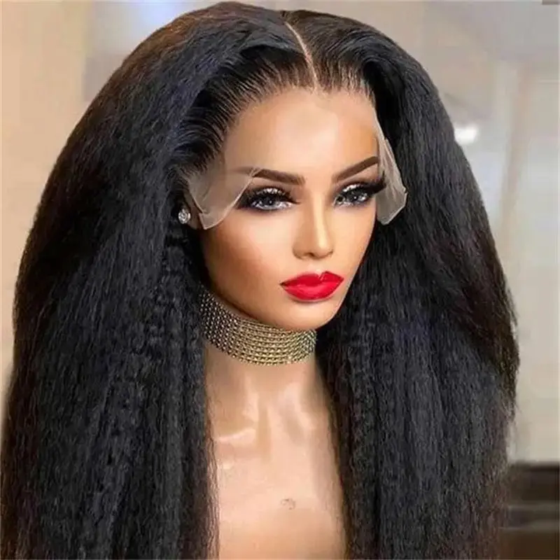 Lace Front Wigs 13x4 Kinky Straight Lace Frontal Wigs Glueless Pre Plucked With Baby Hair Bleached Knots For Women Human Hair