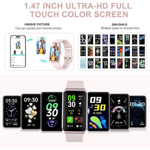 Bakoor Fitness Tracker Montre connectée étanche IP68 avec écran HD de 1,47 pouces, moniteur de fréquence cardiaque et de sommeil pour femmes, rose - Product Image 2