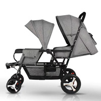 XCD D-H2M-green Léger Amovible Double Double Poussette Bébé Portable En Acier Inoxydable Cadre PU Matériel Pliable 20KG Charge