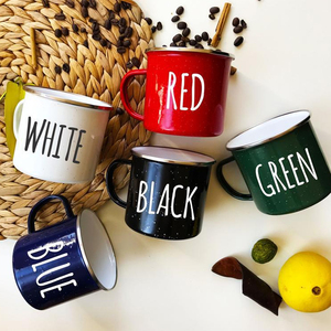 Taza de Café y Té de Metal Vintage Barata al por Mayor, Taza de Viaje Esmaltada Negra con Borde Plateado, Personalizada con Logotipo, para Regalo o Camping - Product Image 3