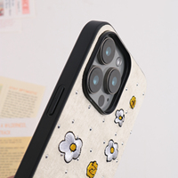 Coque de téléphone antichoc douce à rayures colorées avec broderie de chien de dessin animé et fleurs pour iPhone 17 16 15 Pro Max 14 13 – Vente en gros personnalisée