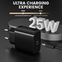 Chargeur rapide USB-C 25W PD 3.0 avec adaptateur secteur EU/UK et câble Type-C vers Type-C pour iPhone 15 et ordinateur portable, protection OTP