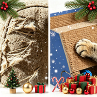 Griffoir multifonctionnel pour chat en carton, maison pour chat avec boule en métal, jouet d'autosocie écologique pour Noël