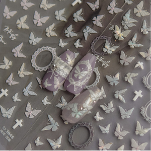 2025 nouvelle <span class=keywords><strong>manucure</strong></span> fleur de cerisier pétale Sequin acier perle blanc fleur ongle autocollant - Product Image 3