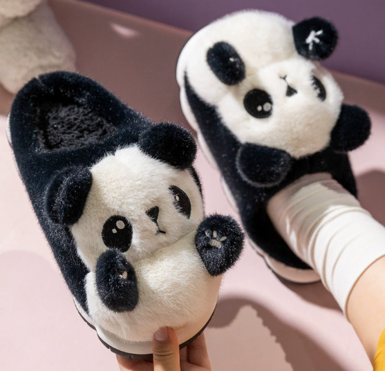 Cute Fluffy Durable Comfortable Panda Cartoon Plush Upper Anti-Slippery Fashionable Soft Home Slip on Cozy Winter Warm Slippers