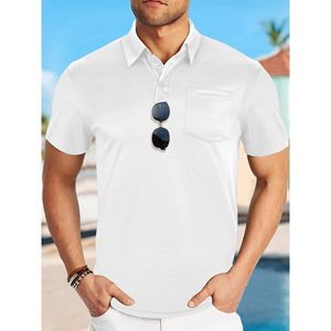 Polo pour homme européen, couleur unie, respirant, maille, manches courtes, sport, décontracté, avec poche, kaki, blanc, noir, bleu, rouge - Product Image 3