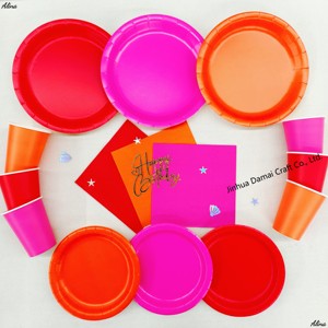DAMAI <b>Orange</b> Plain Color Disposable Tableware Party Supplies Birthday Event Camping Solid Table Decor <b>Paper</b> Napkin Cup Plate - Product Image 5