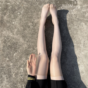 Bas brillants à l'huile Edgeless Sexy Ultra-mince cuisses mi-longues <span class=keywords><strong>rouge</strong></span> clair noir bas de soie - Product Image 3