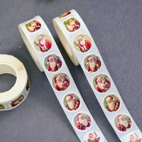 Autocollants de Noël en rouleau, étiquettes rondes personnalisées imprimées avec Père Noël, autocollantes pour la décoration de marques de fêtes