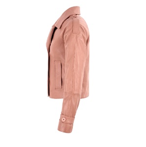 Chaqueta de Mujer de Cuero Nappa Rosa Bebé 100% Genuino con Acabado Encerado Vintage, Cremallera YKK, Etiqueta Privada OEM/ODM - Product Image 2