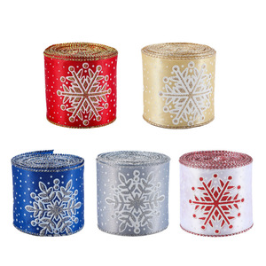 Ruban de Noël en satin à bordure filée imprimé flocon de neige LINGKAI, écologique, fait main, portable, 2 m de long, pour arbre de Noël et cadeaux - Product Image 5