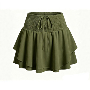 Minifalda con volantes y cintura elástica para <span class=keywords><strong>mujer</strong></span>, con pantalones cortos interiores, de poliéster y elastano, estilo dulce, en blanco y negro, lisa - Product Image 6