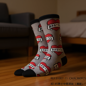 Calcetines de Media Pantorrilla para Hombre Bad*SS, Talla 40-45, Diseño de Corazones Grises, Calcetines de Moda - Product Image 3