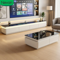 Meuble TV en bois crème sur pied, style moderne minimaliste, grande capacité de rangement, table basse, idéal pour le salon - Vente en gros à prix abordable