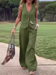 Complimenti 2 pezzi completi pantaloni larghi OL moda canotte Casual gilet e pantaloni 2025 donna elegante Set di pantaloni 2 pezzi - Product Image 2