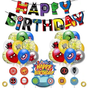 Doğum günü partisi malzemeleri seti çocuklar için süper kahraman tema süslemeleri kitleri doğum günü afiş balonlar kek Topper parti süslemeleri