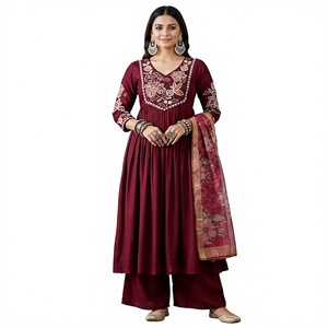Salwar Kameez Dupatta pour femmes, brodé de motifs géométriques, vêtements traditionnels indiens et pakistanais, tenue décontractée mi-longue en viscose, ethnique - Product Image 5