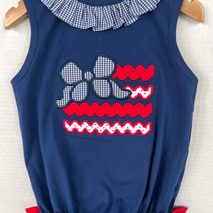 SR4152 Conjunto de pelele sin mangas bordado azul marino para bebés y niños, venta al por mayor, pelele para niña - Product Image 1