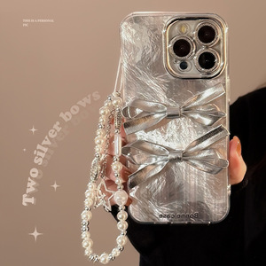 Funda plateada hermosa con lazo 3D brillante para iphone16 pro Max 15 14 13pro Max, funda para teléfono, funda rígida de nuevo diseño - Product Image 1