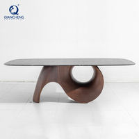 QIANCHENG oem ss acier maison moderne salle à manger meubles long rectangle minimaliste naturel épais bois dalle ensemble table à manger