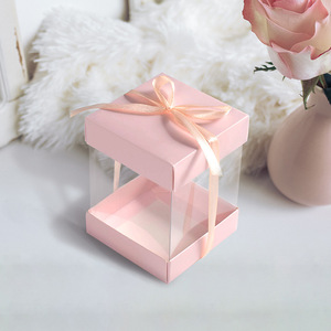 Scatola Regalo Rosa Mini Quadrata Trasparente con Fiocco, Confezione Pieghevole per Alimenti, Noodles, Sandwich, Gomme da Masticare, Sushi, <span class=keywords><strong>Pizza</strong></span>, Gelatine, Insalata - Product Image 3