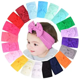 Baby Girls Nylon Headbands Turban Hair Bows Hair Band Elastic Hair Accessories for Kids Toddlers Infants Newborn